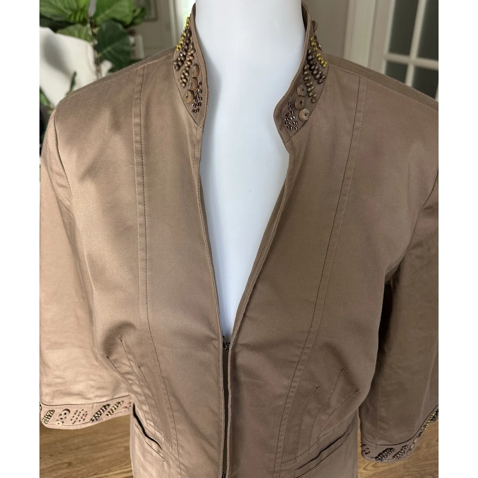 Coldwater Creek Chocolate Brown Cotton Blend Jacket w/Button Bead Trim - size 10 - Image 2
