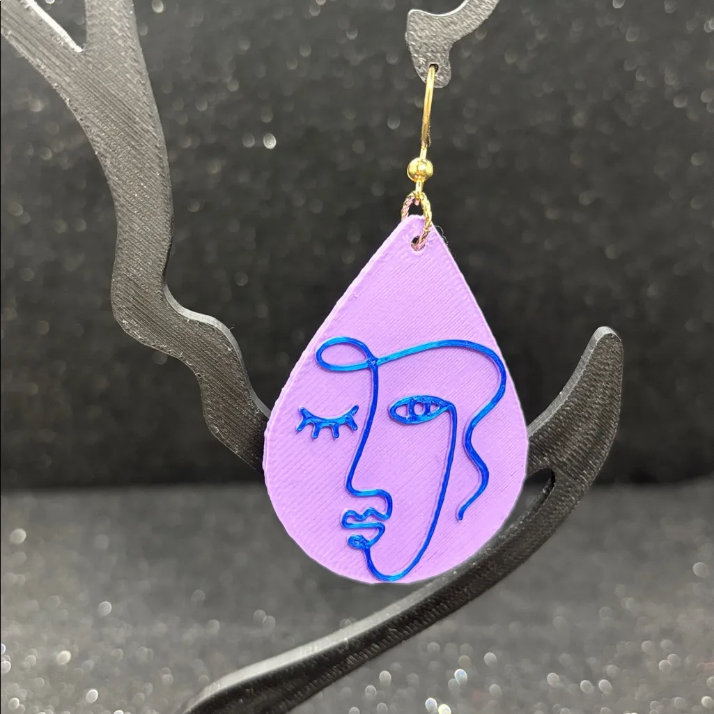 Purple and Blue Abstract Face Earrings - Image 3