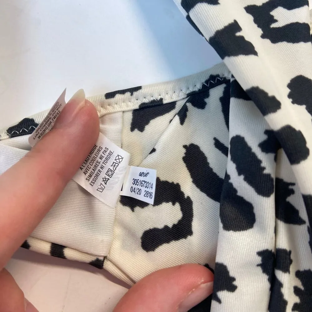 Aerie Leopard Crossover Bikini Top Scoop Black White Print Swim Wrap Tie Size XS - Image 6