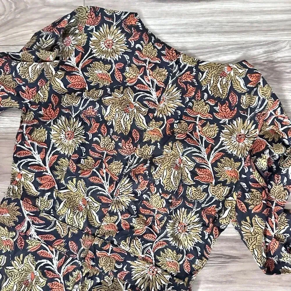 MILLE | Eva Jumpsuit Brown "Sunset Floral" Wide Leg Balloon Sleeve | Size Small Orange - Image 11