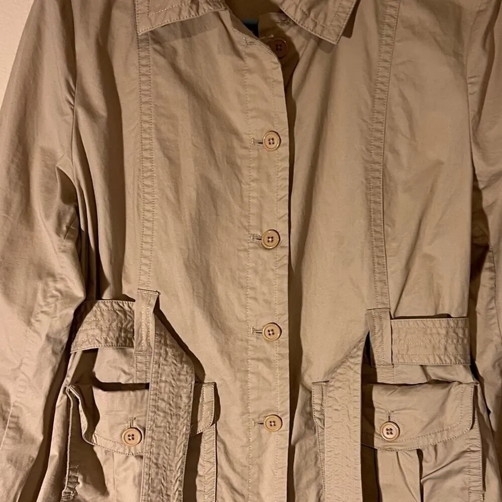 & Me Khaki Tan Utility Tie Waist w/ Front Pockets 100% Cotton Women's Medium‎ - Image 2