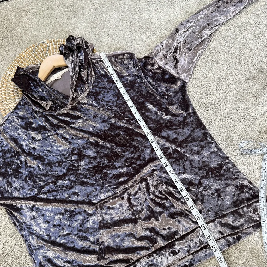 POL Women’s Crushed Velour Velvet Pullover Hoodie Top Whimsigoth Dark Purple L - Image 11