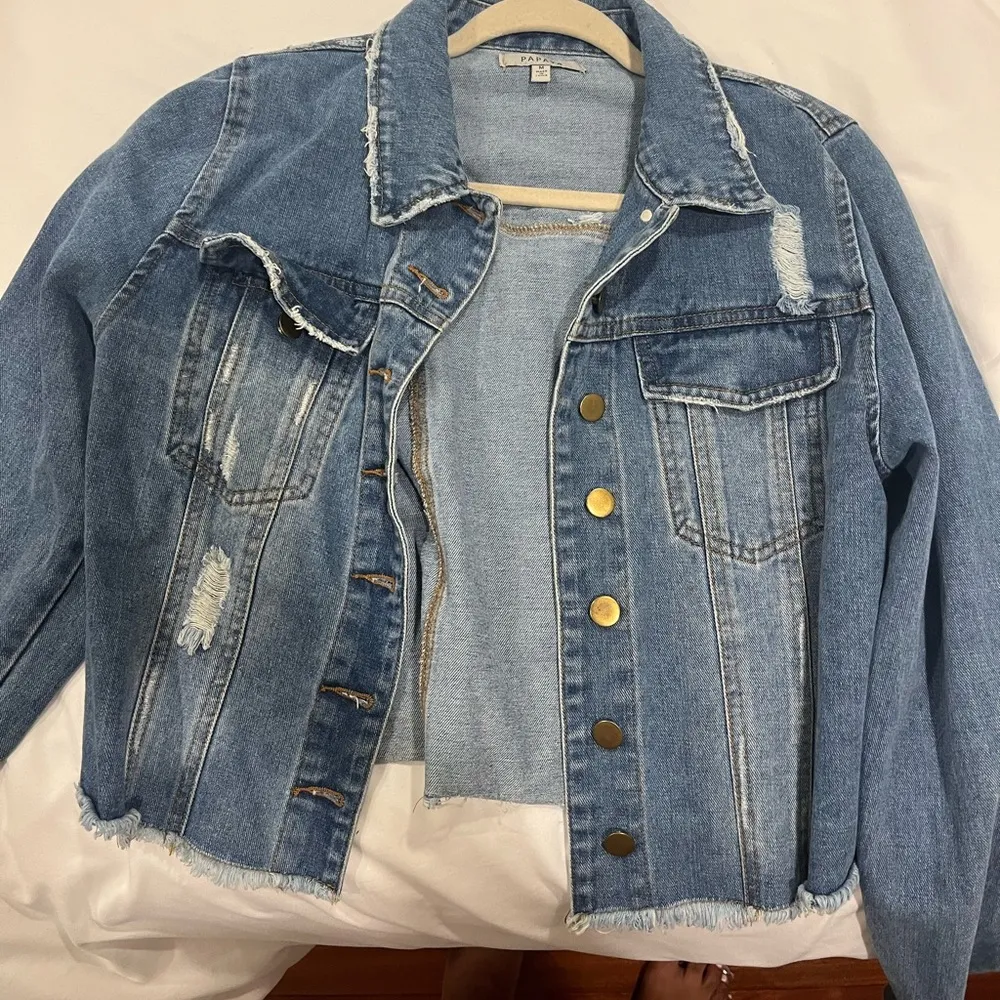 Papaya Cropped Denim Jean Jacket - Image 2