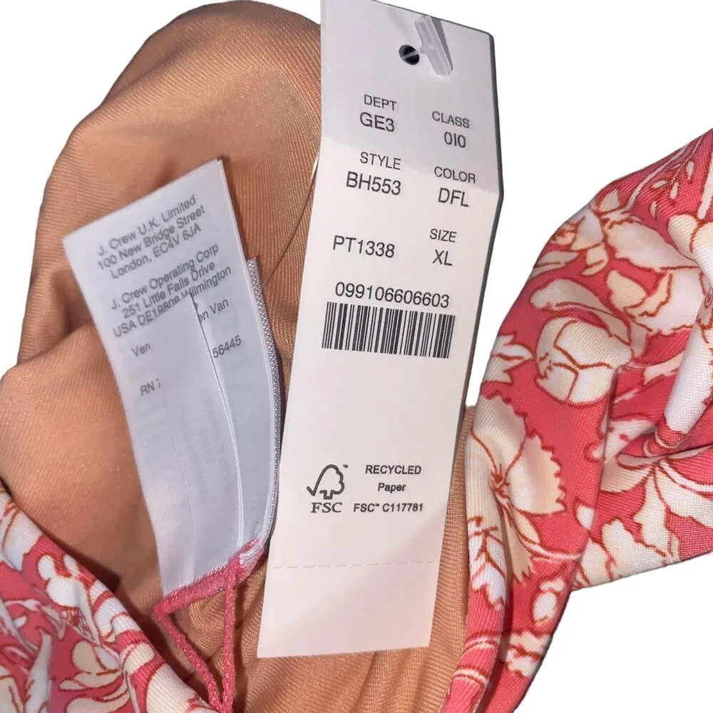 NWT J. Crew Coral Pink Floral Cheeky Bikini Swim Bathing Suit Bottom Size XL - Image 7