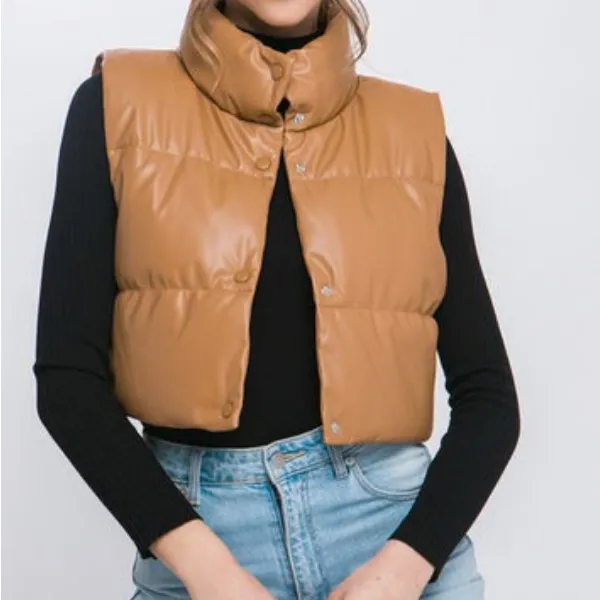 Tan Puffer Vest for Women Size XS - Image 3