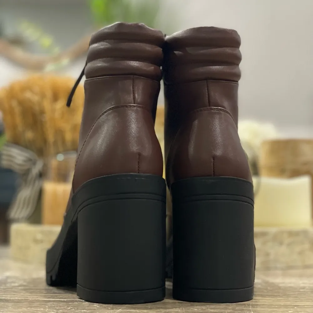 REDTOP Women's Ankle Booties Round Toe Zipper Lace Up Chunky High Heel Size 6.5 - Image 8