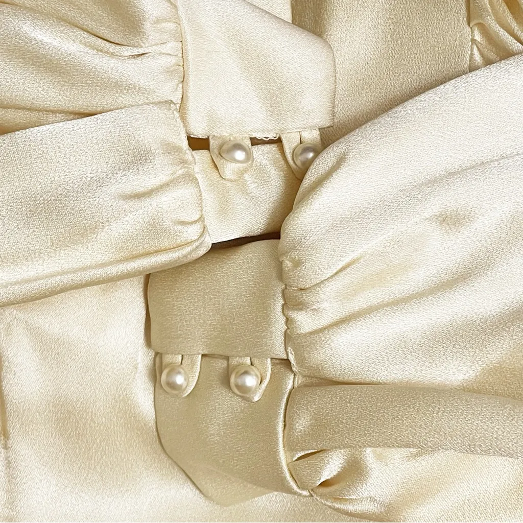 Vintage Jessica’s Gunnies Cream Silk Blouse Victorian Satin Pearl Buttons Small Pink - Image 12