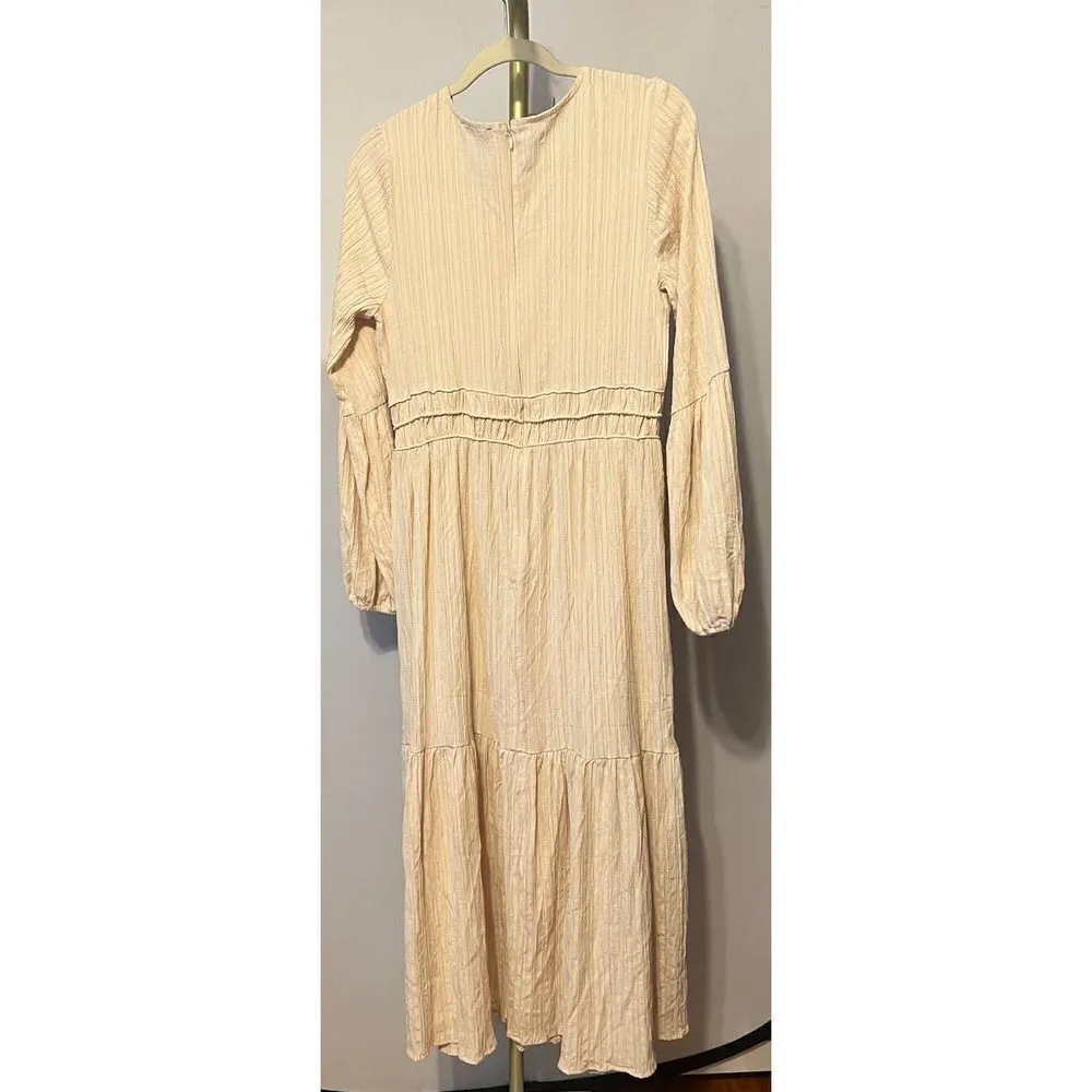 Tuckernuck Moon River Tan Long Sleeve Midi Dress Sz. L - Image 6