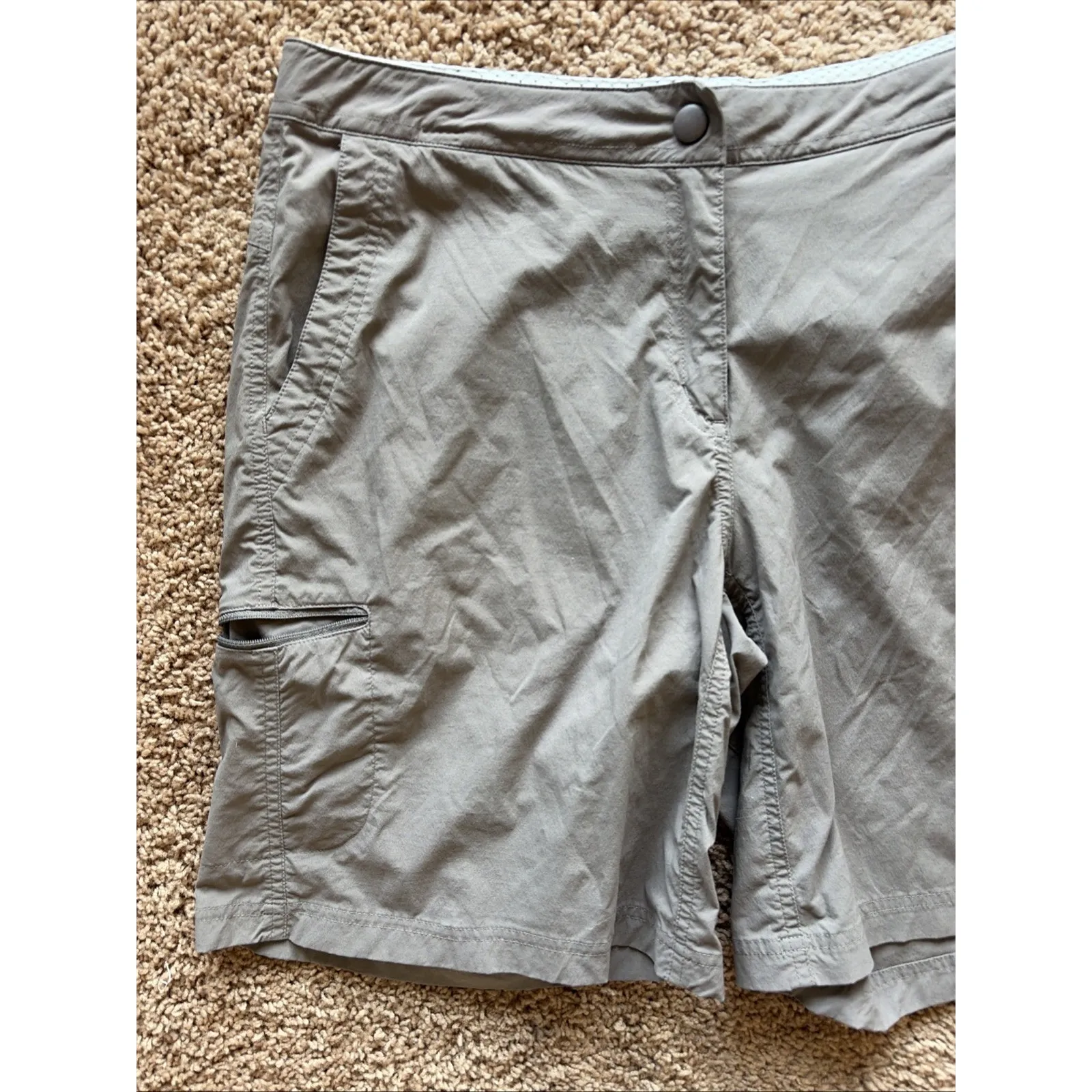 LL Bean Taupe Gray Grey Flat Front Nylon Spandex Outdoor Hiking Shorts Womens 14 - Image 2