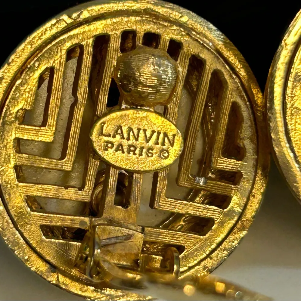 Lanvin Paris Vintage Button Gold and Cream Clip Earrings - Image 8