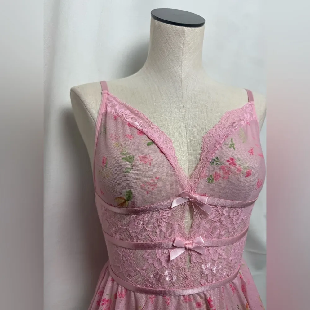Pink Floral Lace Babydoll Lingerie intimates NWOT Medium - Image 5