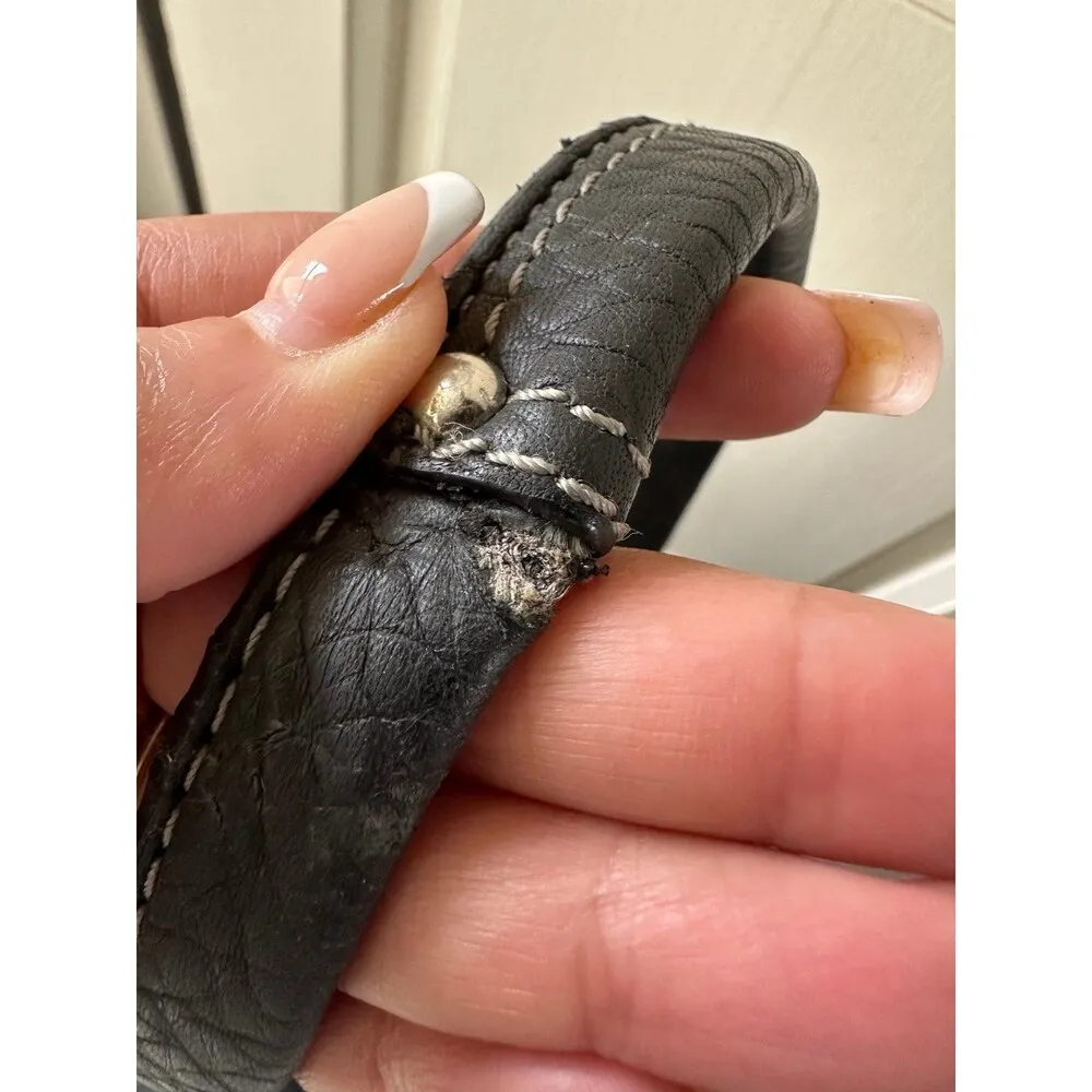 Penelope Black Pebble Leather Leaf Zipper Medium Satchel Tote Bag Purse - Image 11