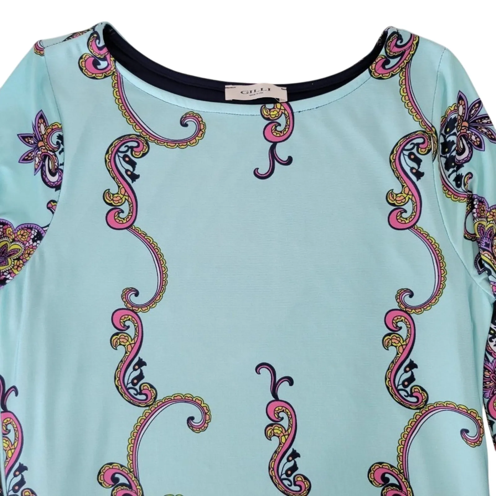 Gilli‎ Paisley Print Dress Womens Blue Pink 3/4 Sleeve Casual Knee Length - Image 3