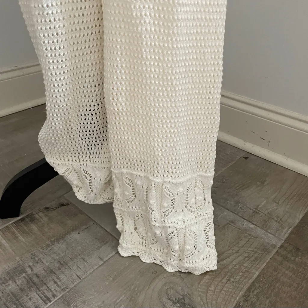 Pink Rose White Bohemian 70's Crochet Hippie Bell Bottom Pants & Crop Medium Set - Image 5