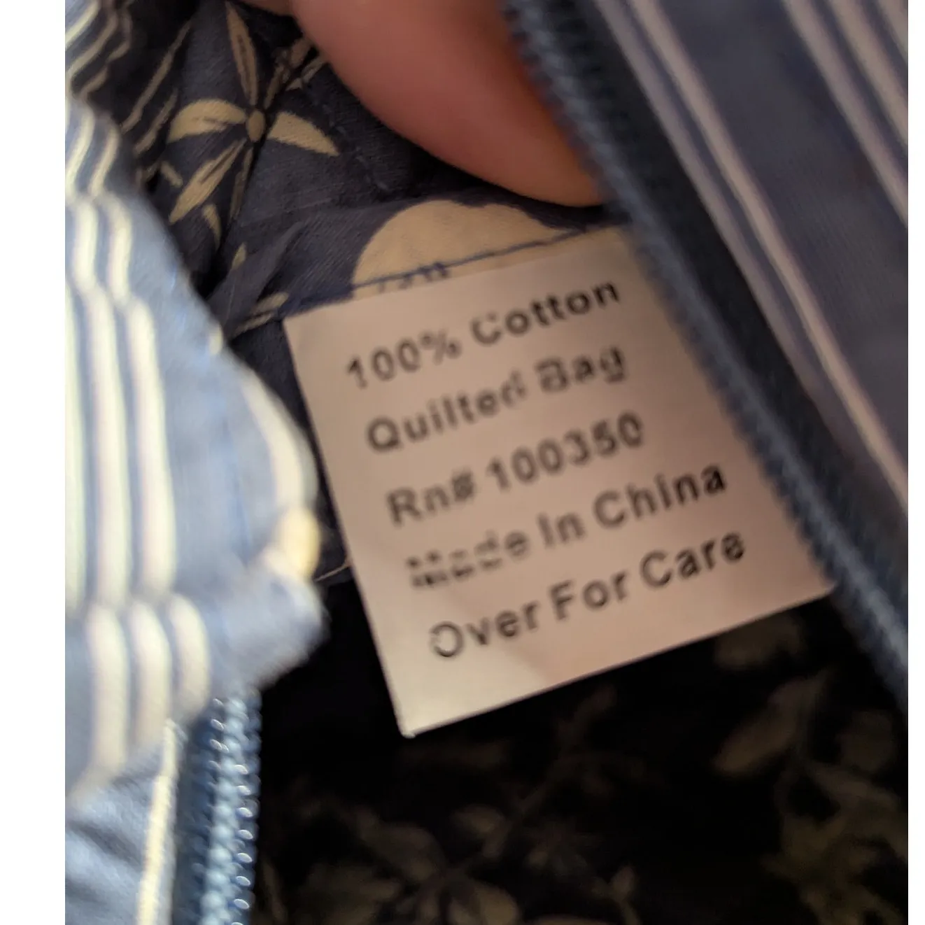 Vtg Y2K Pale Blue Ivory Floral Print Quilted 100% Cotton Top Zip Shoulder Bag - Image 6