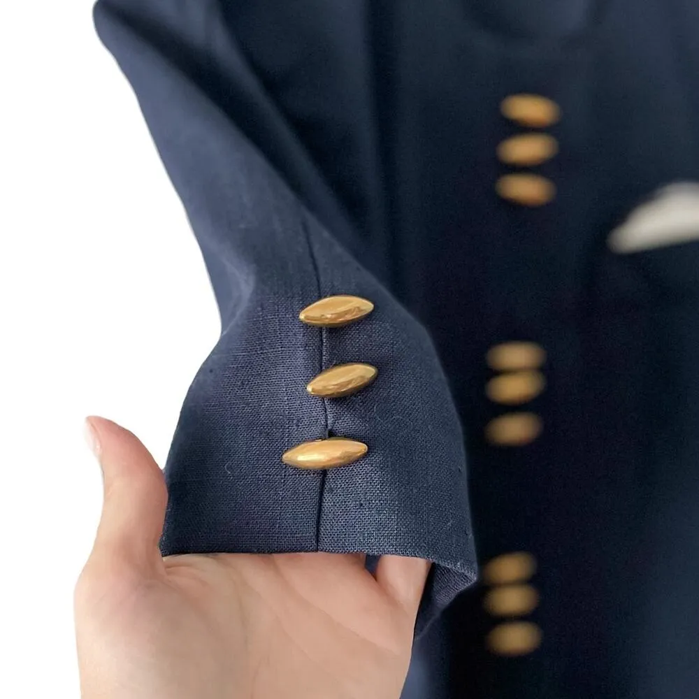 Vintage Mid Century Brass Button Sheath Secretary Dress / Duster size S small Blue - Image 4