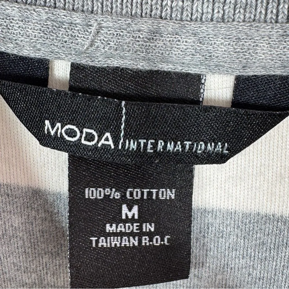 Moda International Rugby Stripes Button Front Cardigan Sweater Grey White Medium Gray - Image 9
