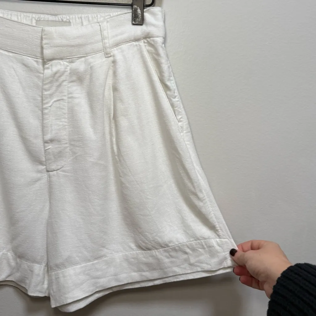 Abercrombie & fitch high rise pleated tailored white linen shorts 5” small coast - Image 5