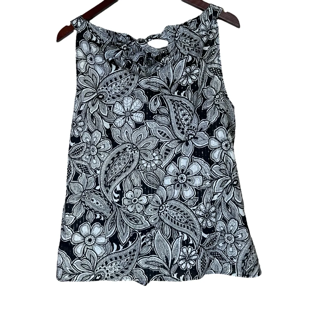 Talbots Plus Sz 1X Etched Paisley Halter Top Black White Metallic Gold Blouse - Image 4