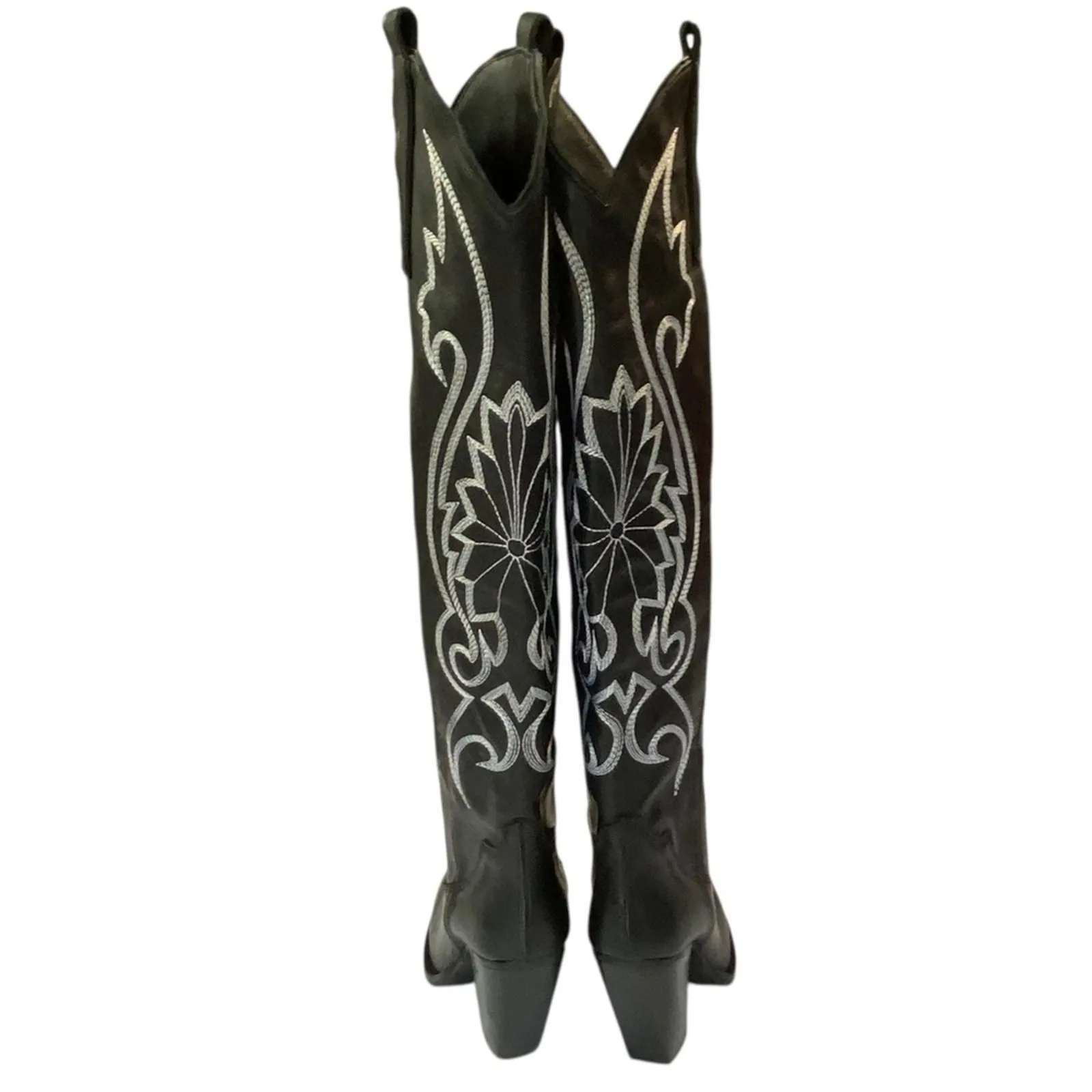 CYNTHIA RICHARD Molly Black Kidskin Leather Western Boot Black Tall Boots Sz 38 - Image 5