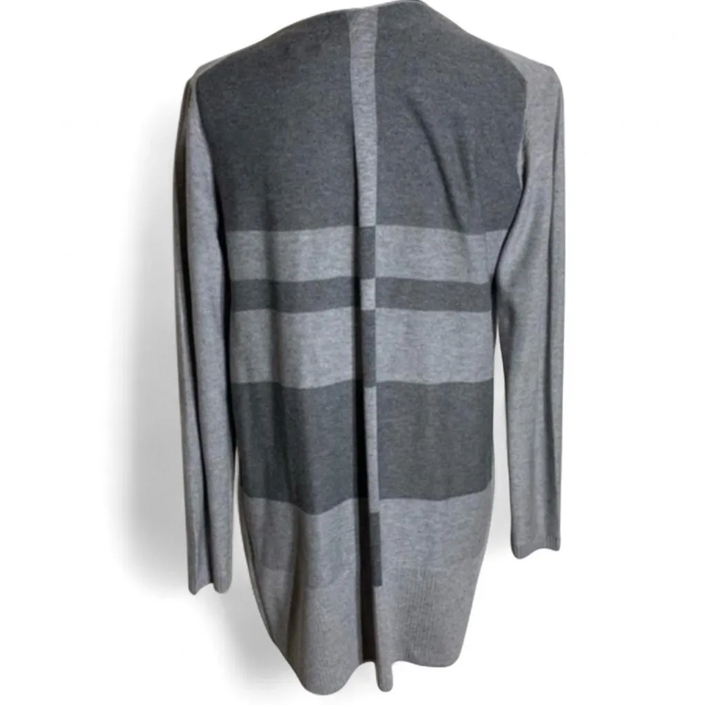 Calvin Klein Wool Blend Gray Striped Open Cardigan Small - Image 2