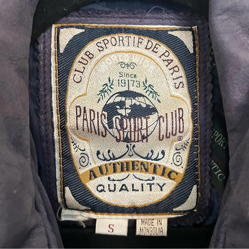 Purple Vintage Leather Paris Sport Club Bomber Jacket Size S - Image 6