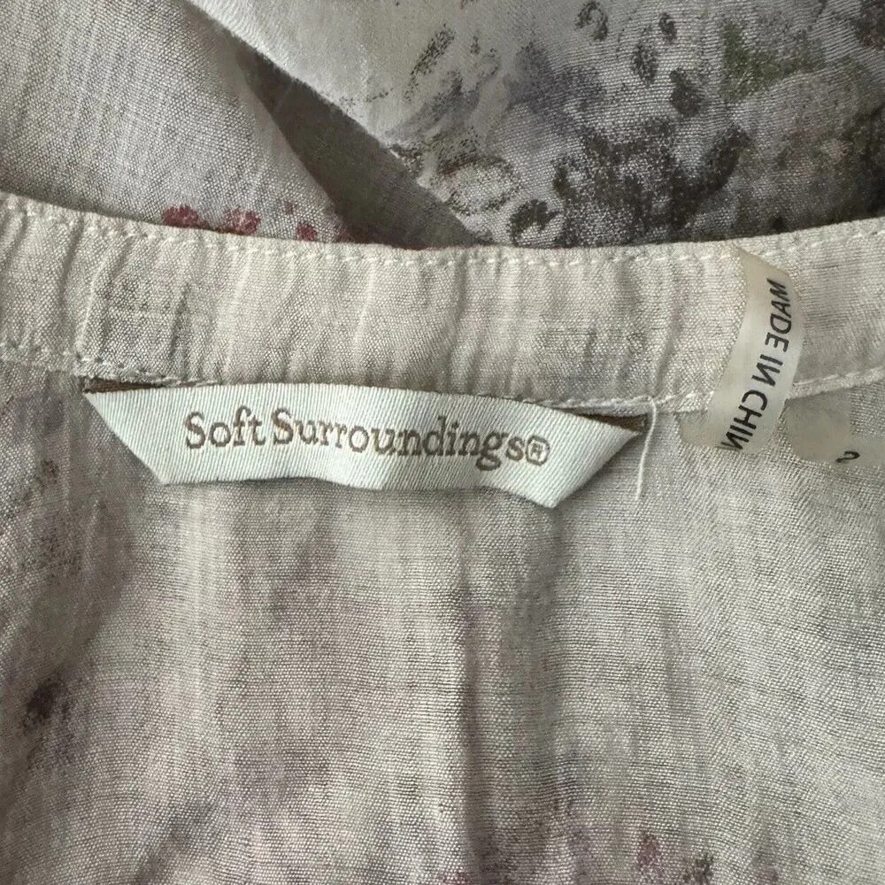 Soft Surroundings Shirt Women Small Cream Multi Floral Aria Tunic Top Sheer Boho - Image 7