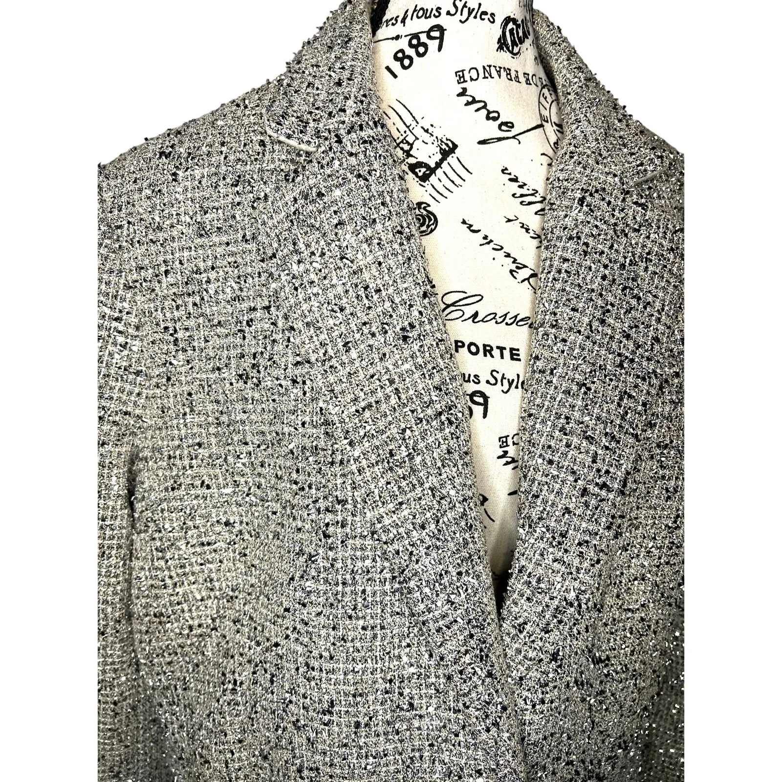 Banana Republic Coleta Tinsel Tweed Blazer Sz 12 Silver/Grey Party Formal NWT‎ - Image 5