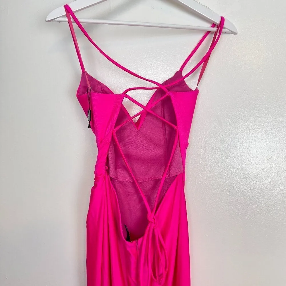 LA FEMME Strappy Back Jersey Gown in Hot Pink Size US 2 - Image 7