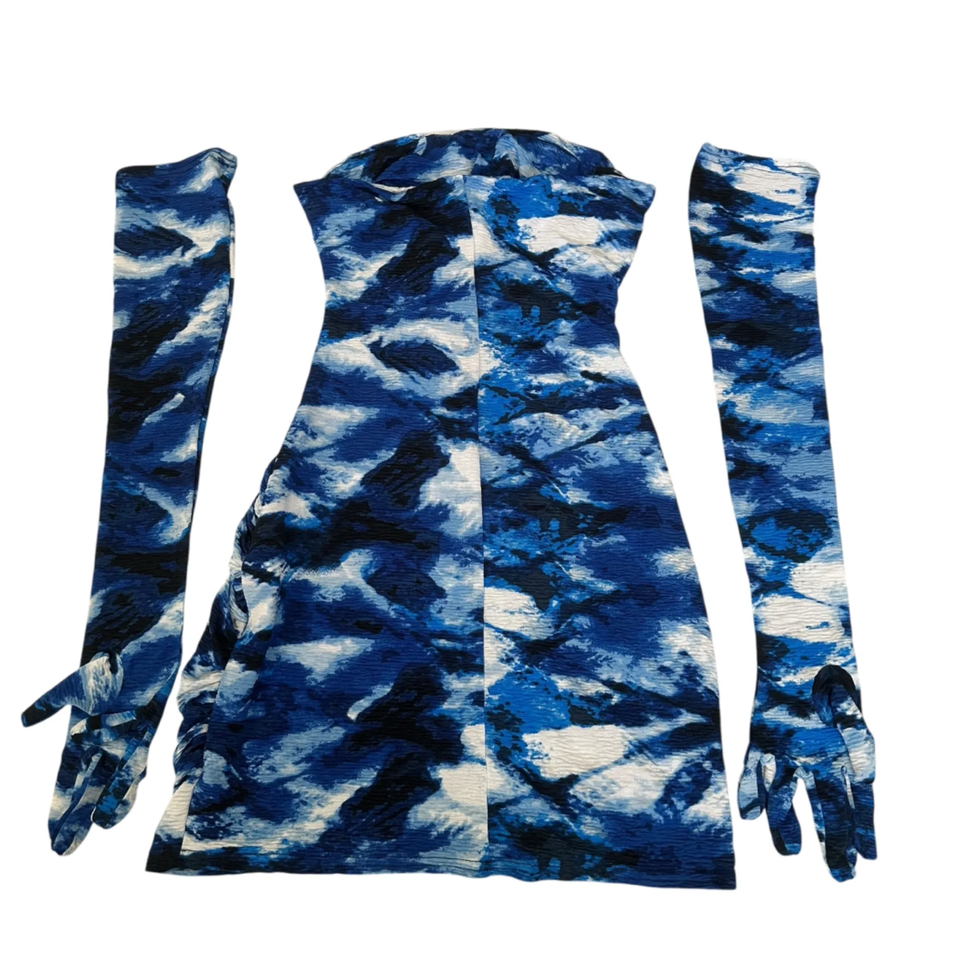 Miscreants Blue Abstract Strapless Mini Dress Gloves US 4 Seen On Bel - Image 4