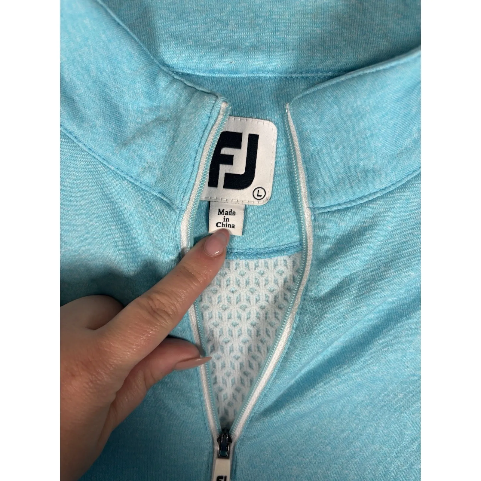 womens Footjoy Aqua Blue Thermal Golf Pullover large Quarter Zip - Image 3