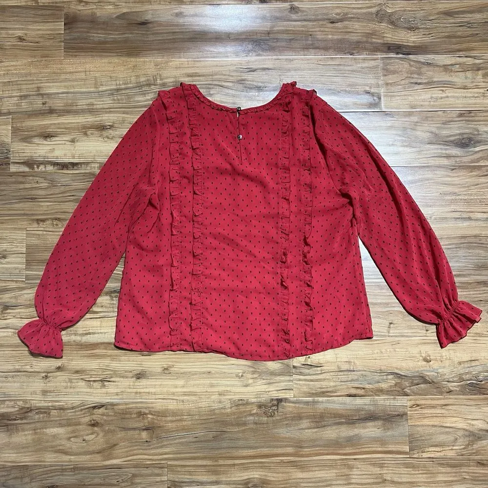 Tommy Hilfiger Blouse Women's XL Red Black Polka Dots Ruffle Business Casual Top - Image 6