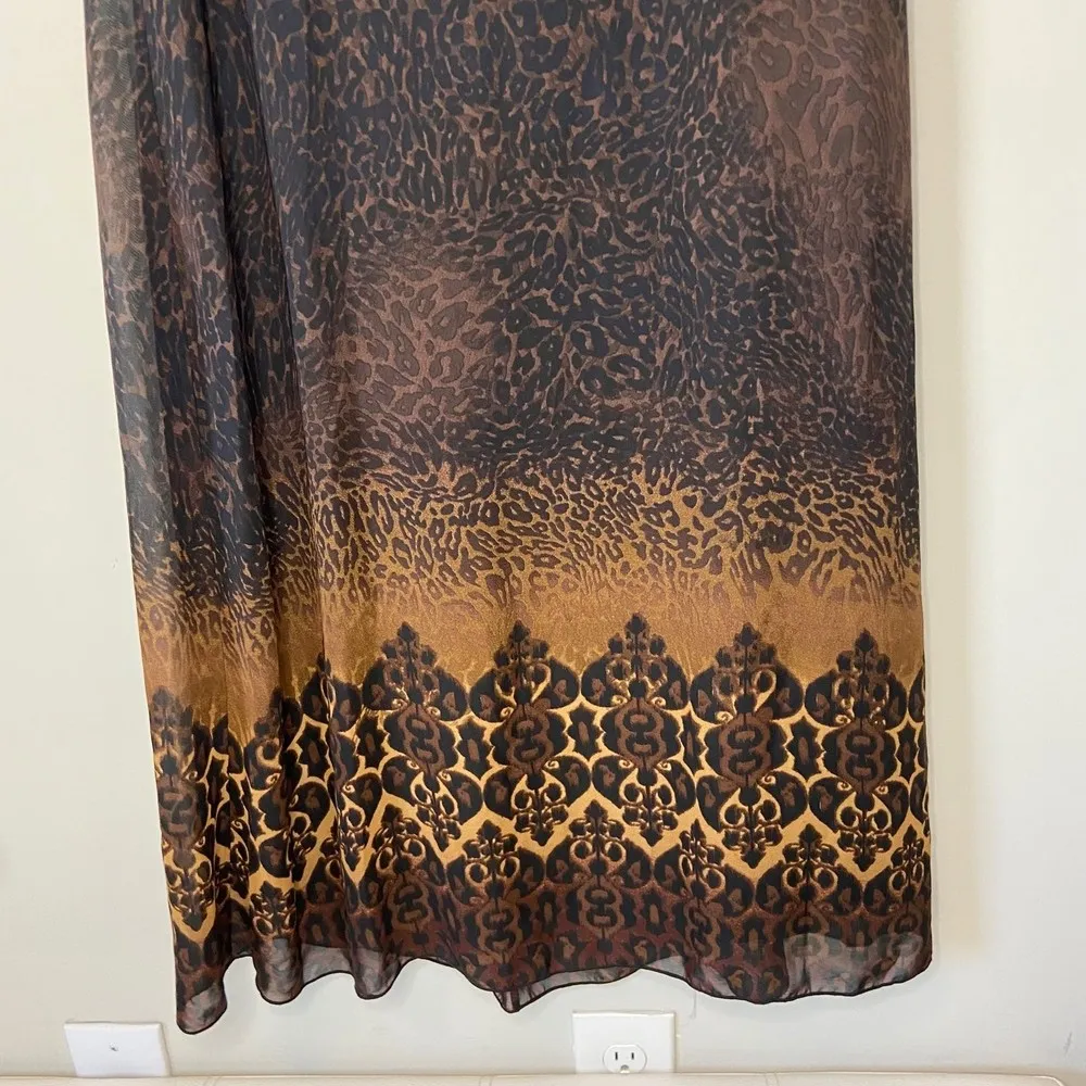 Cato Leopard Print Mixed Media Geometric Brown Maxi Skirt Size Small - Image 2