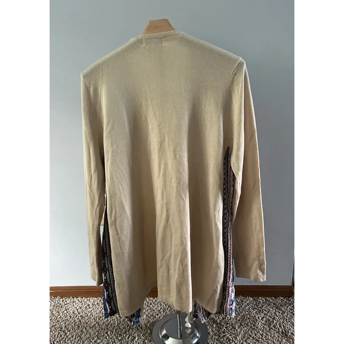 Kamana Women's Aztec Print Beige Open Front Sweater Cardigan Tassel Accents‎ MED Size 8 - Image 4