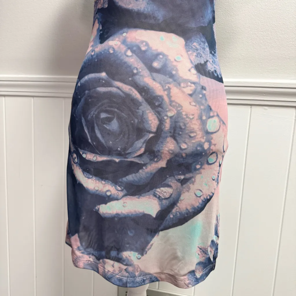 Miaou UO Exclusive Billie Mesh Liquid Print Short Sleeve Mini Dress Medium M Purple - Image 7