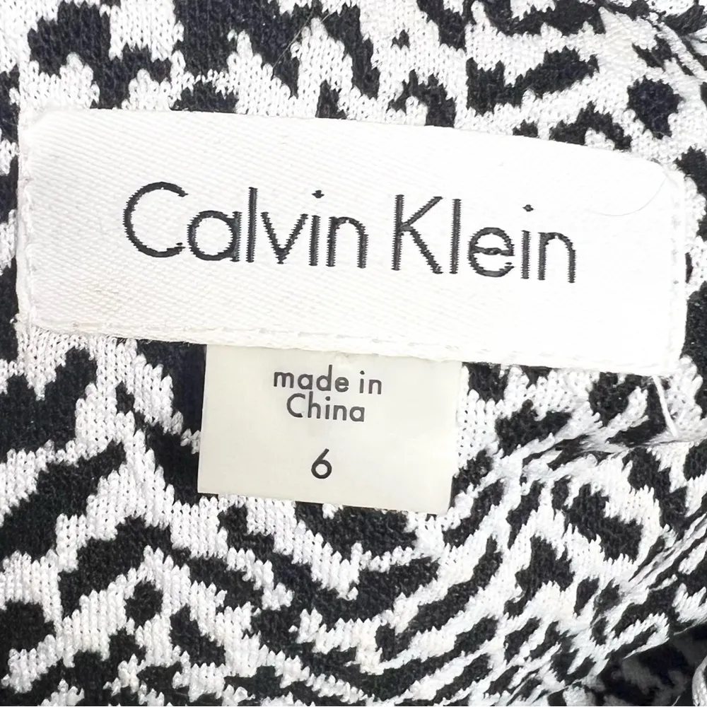 Calvin Klein Black & White Patterned Knit Babydoll Puff Sleeves Dress Size 6 - Image 9