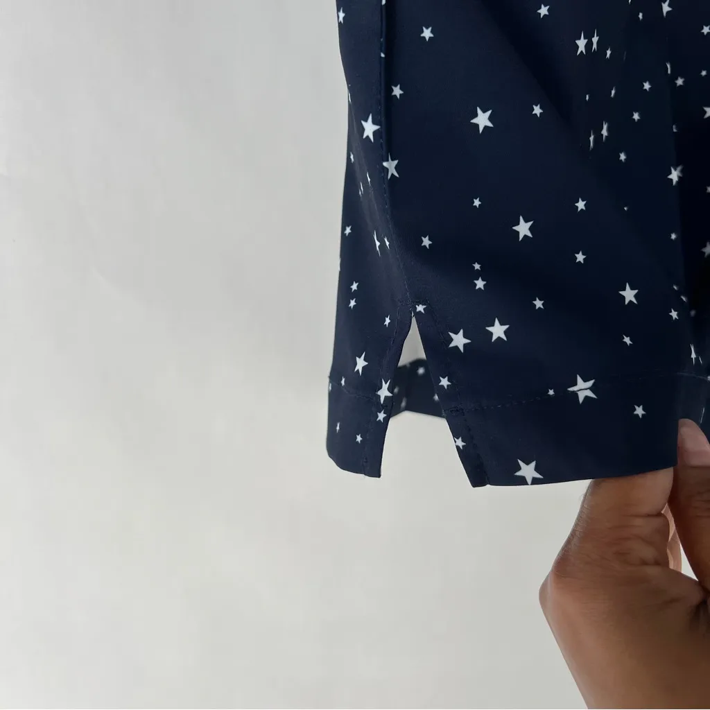 Lady Hagen Navy Star Print Lightweight Stretch Performance High Rise Midi Shorts - Image 3