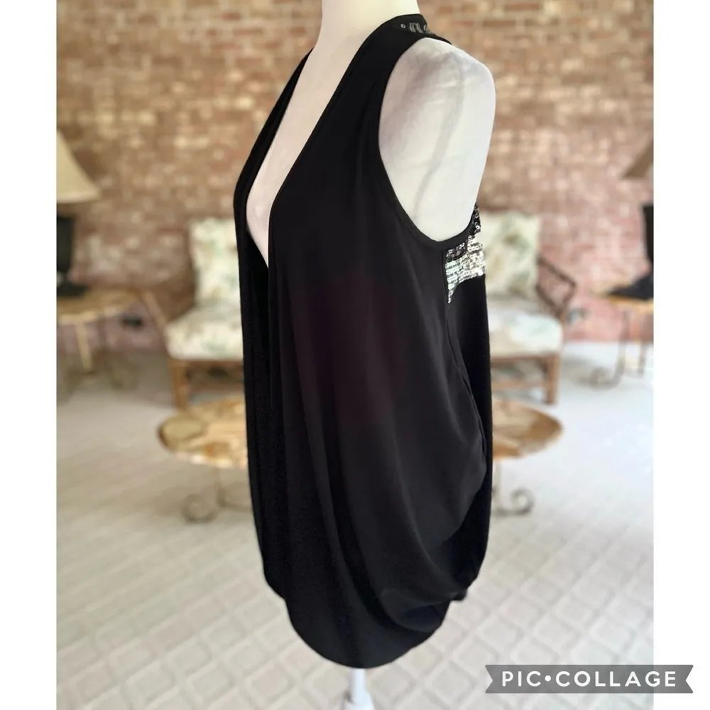 Joseph Ribkoff Vest Cocoon Knit Sequin Racerback Open Front Black 6 Cocktail Mod - Image 5
