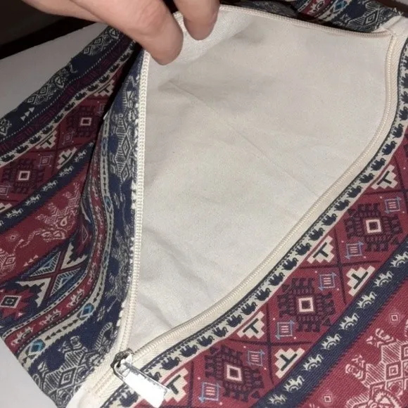 J.M. Bangkok Canvas Backpack Drawstring Gym Bag Ethnic Bohemian w/zip Pocket Blue - Image 7