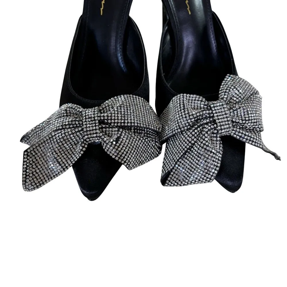 Olivia Jaymes Women's Shoes Sz 8‎ Stiletto Heels Slide On Crystal Stud Bow Black - Image 2