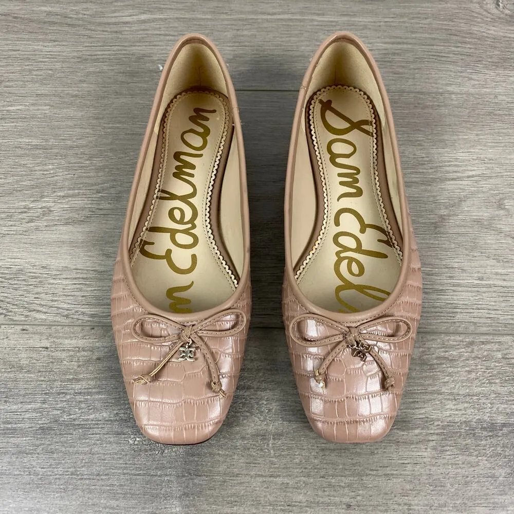 Sam Edelman Taupe Pink Croc Embossed Leather Square Toe Jillie Flats Sz.7.5 - Image 3
