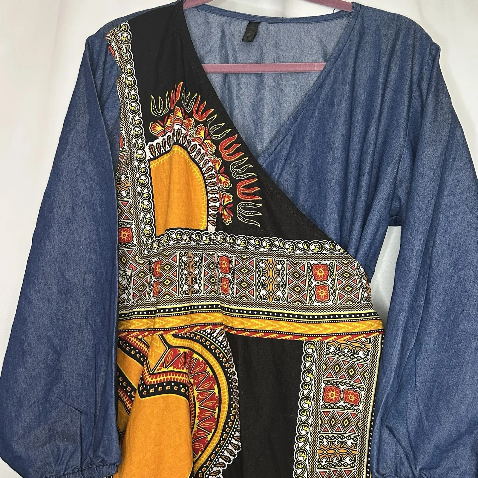 Look At Me Women's Wrap Dress‎ One Size V Neck Long Sleeve Colorful Cotton - Image 2