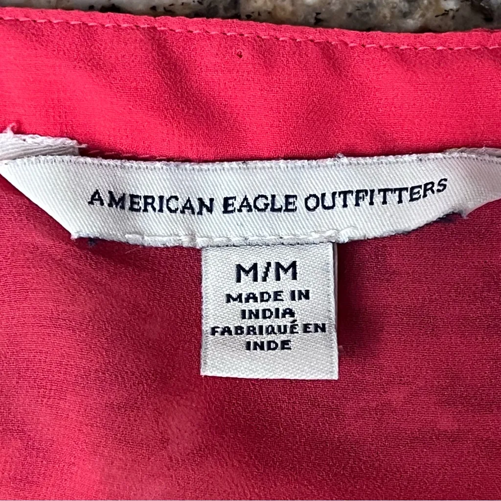 American Eagle Red Embroidered Sheer Boho Y2K Hippie Blouse  Romantic Preppy M - Image 9