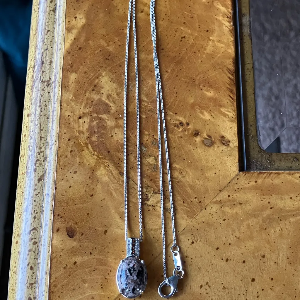 Natural Yooperlite Red Garnet Sterling Silver Necklace - Image 6