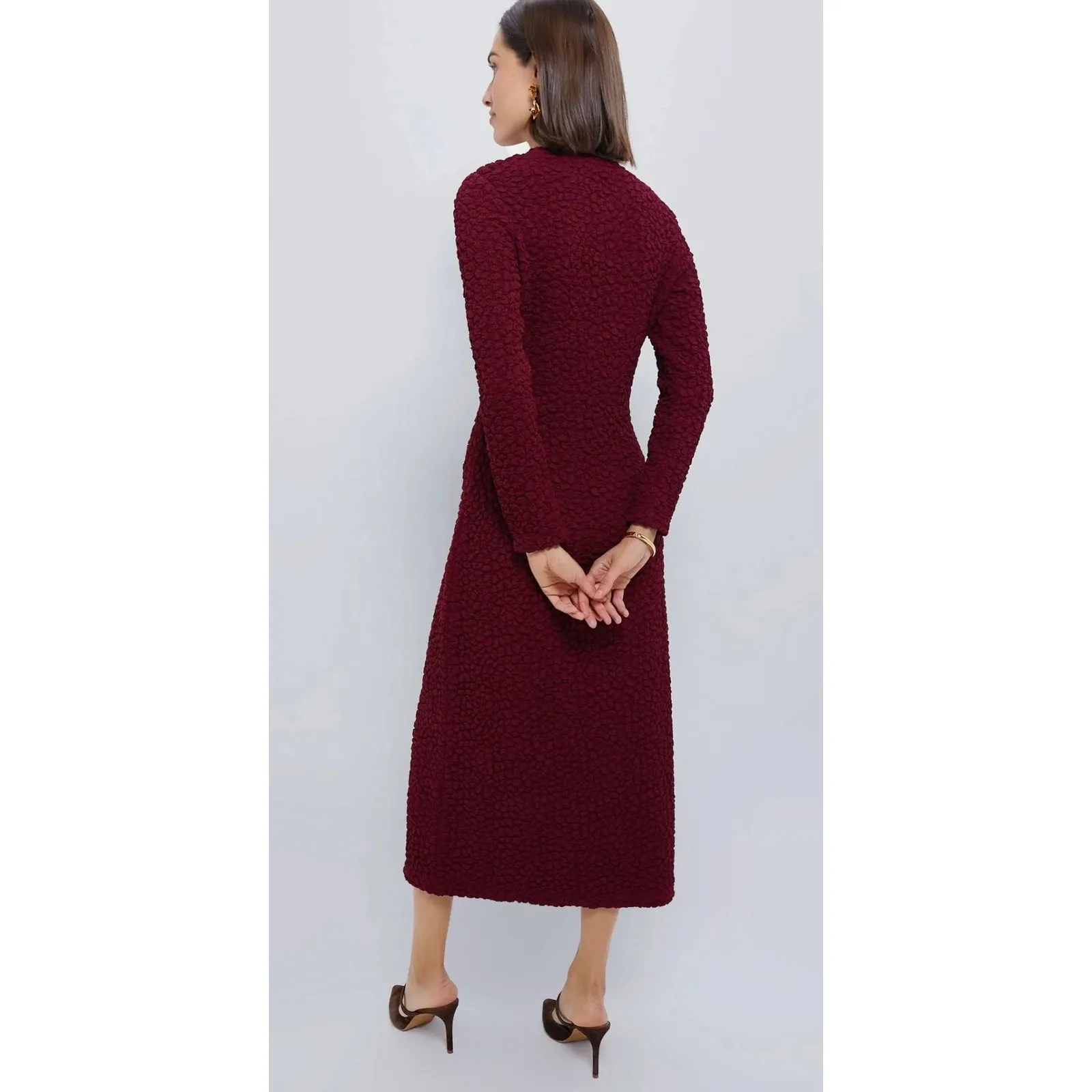 Tuckernuck Hyacinth House Midi Dress Maroon Textured Madison Pullover size Large - Image 2