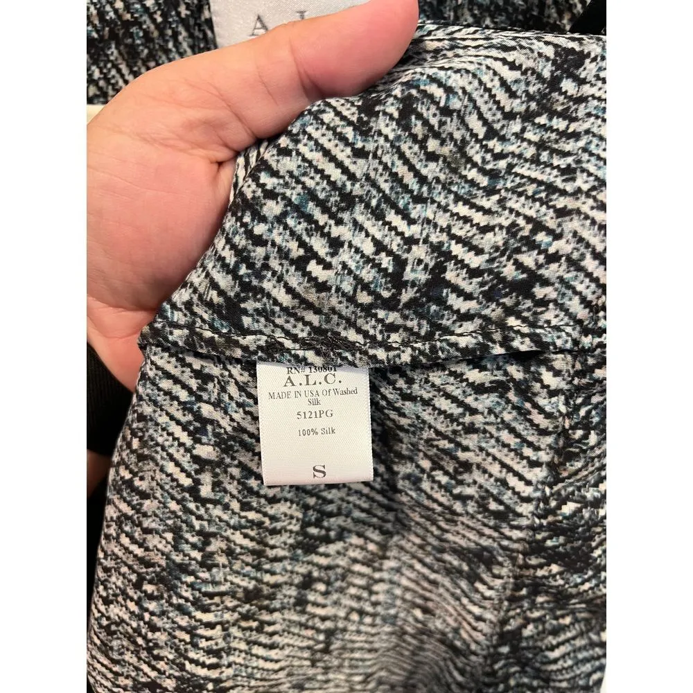 A.L.C. Blouse Women's Sleeveless V- Neck Button Down Patterned Silk Multicolor S - Image 7