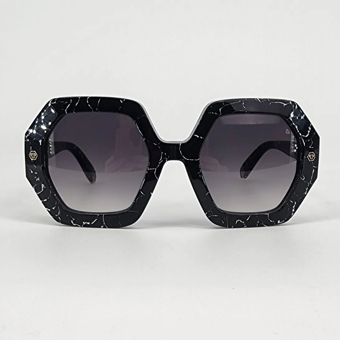 Philipp Plein Black Marble Oversized Hexagon Sunglasses | New in Box - Image 2