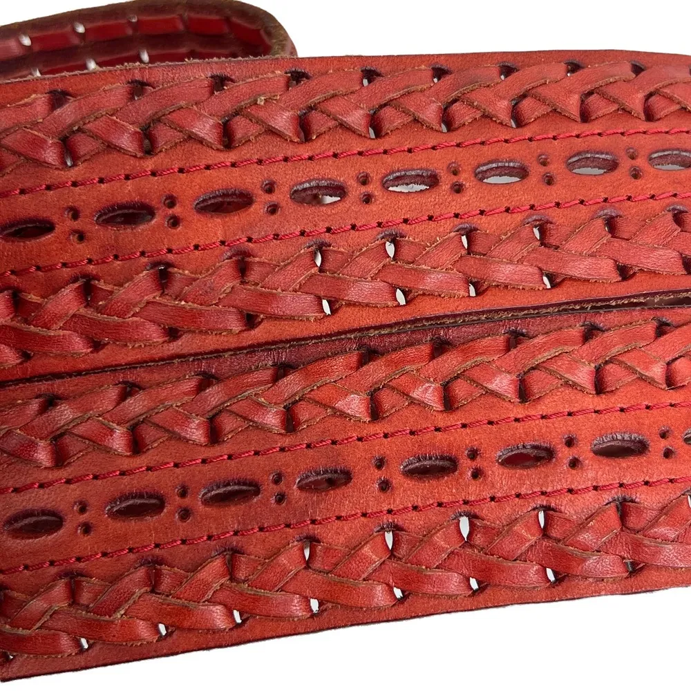 WCM Womans Genuine Leather Belt Size M Braided Laser Cut Cutout Bohemian Size M - Image 2