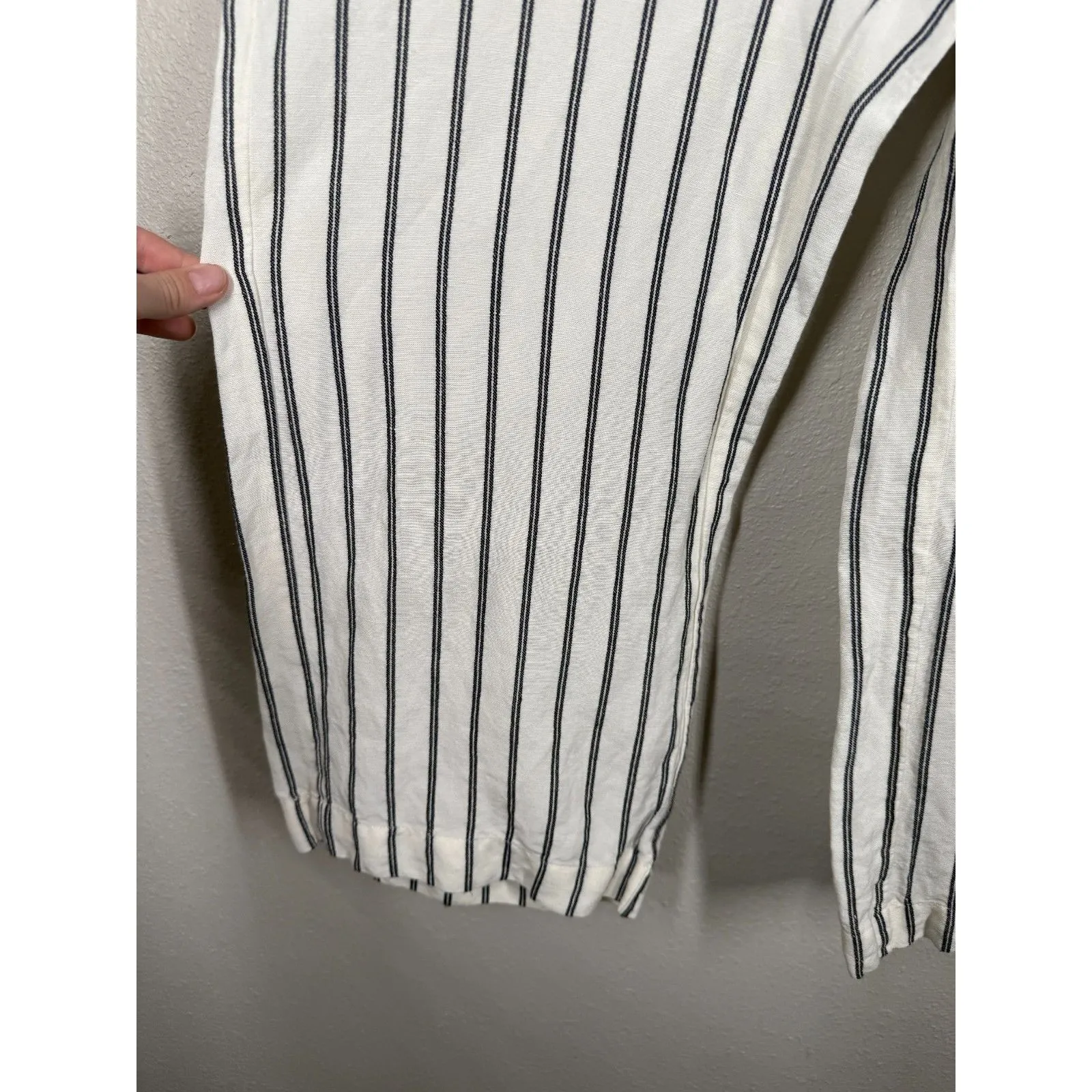 J Jill Womens White Striped Wide Leg Pants Sz 10p Linen Blend Nautical Beachy - Image 3