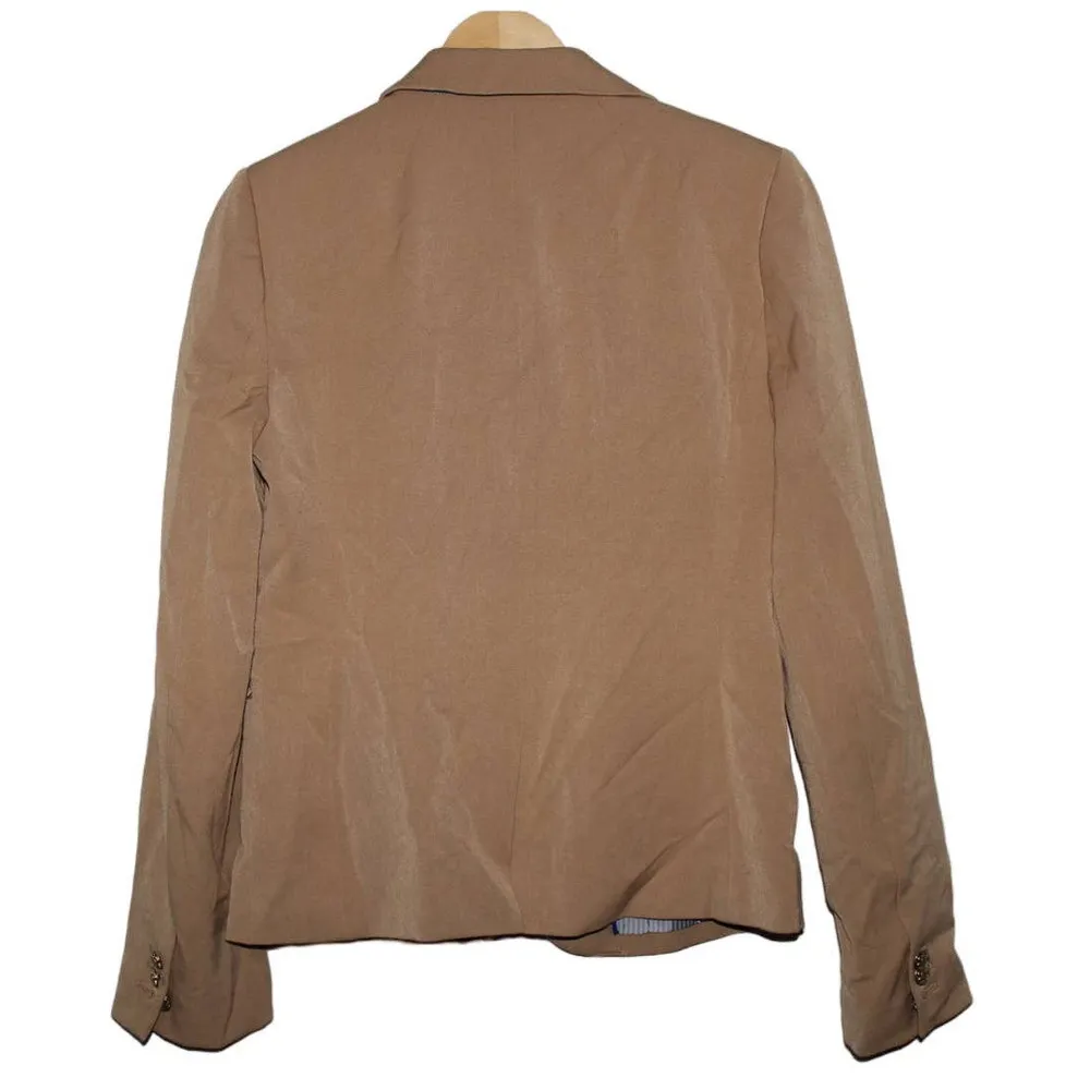 Women's J. Crew Schoolboy Blazer J4548 Tan White Blue Suit Coat Jacket Size 8 - Image 2